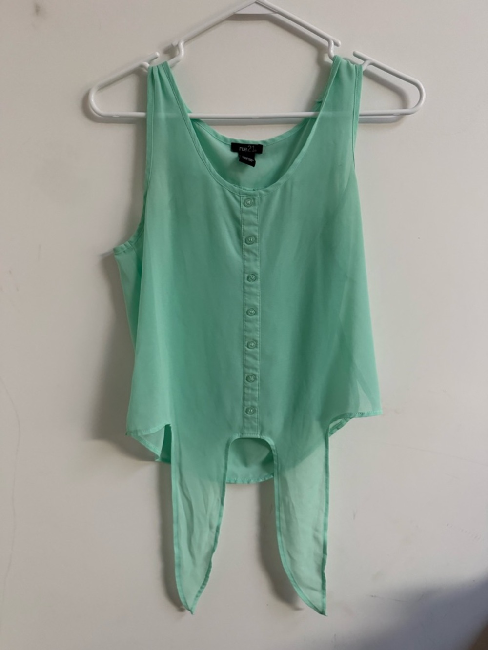 Rue21 Mint Button-Front Tie-Hem Sleeveless Tank